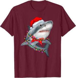 Christmas Lights Shark Wearing Xmas Hat - Cute Shark Lover T-Shirt - T-Shirt | Maroon