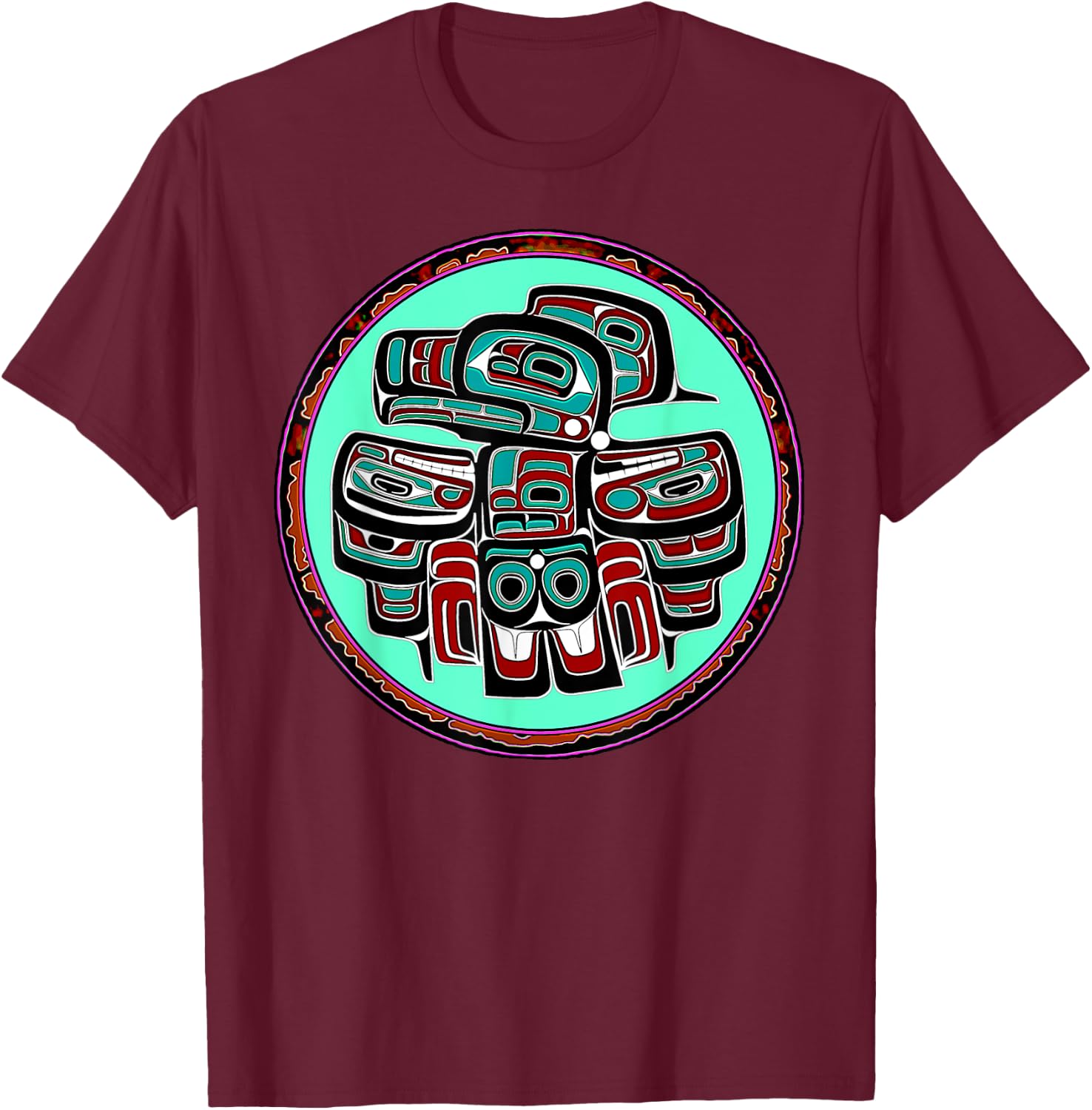 Alaska Native American Art Style Tlingit Haida Eagle Tribal T-Shirt - T-Shirt | Maroon
