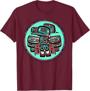 Alaska Native American Art Style Tlingit Haida Eagle Tribal T-Shirt - T-Shirt | Maroon