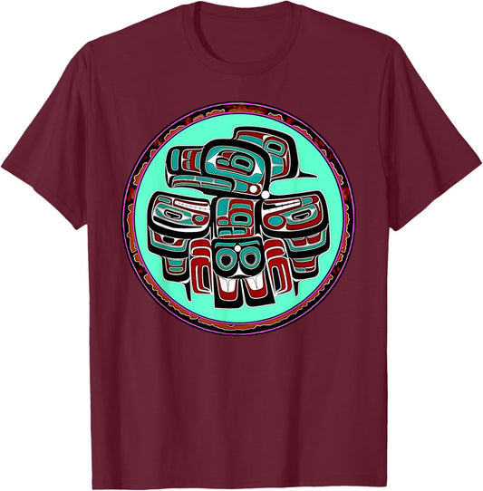 Alaska Native American Art Style Tlingit Haida Eagle Tribal T-Shirt - T-Shirt | Maroon