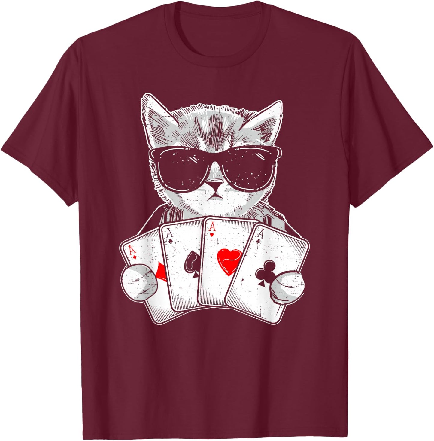 Cat Play Poker Gambling Casino Dealer Poker Player Gambler T-Shirt - T-Shirt | Maroon