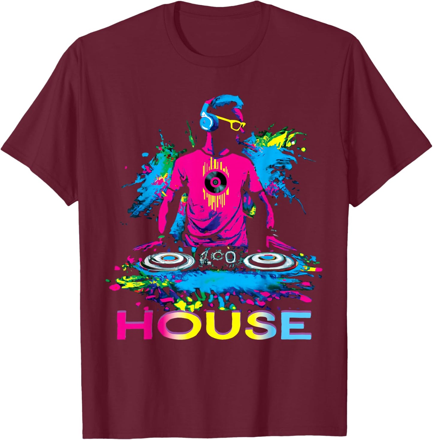 Vibrant House Music DJ Design T-Shirt - T-Shirt | Maroon
