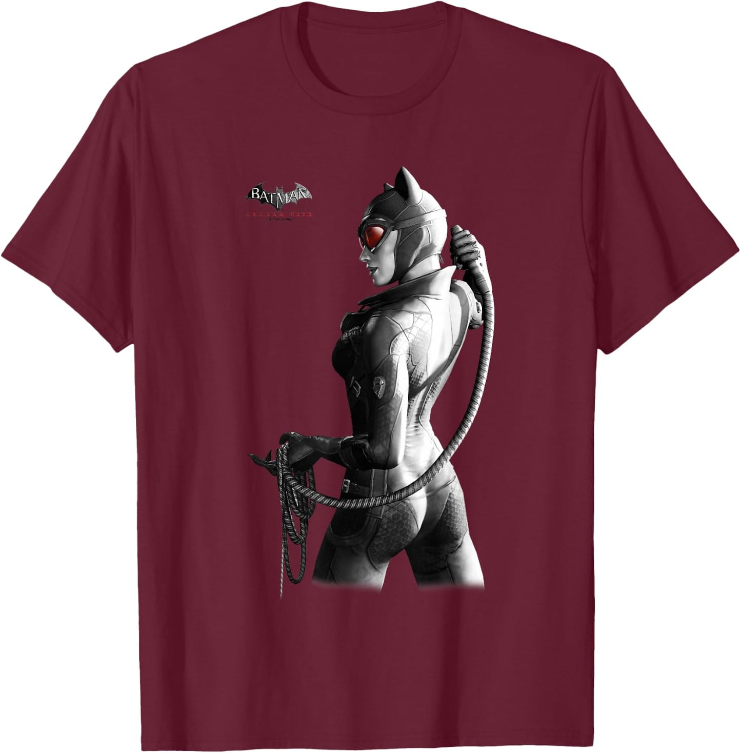Batman: Arkham City Catwoman Distressed Villain Poster T-Shirt - T-Shirt | Maroon