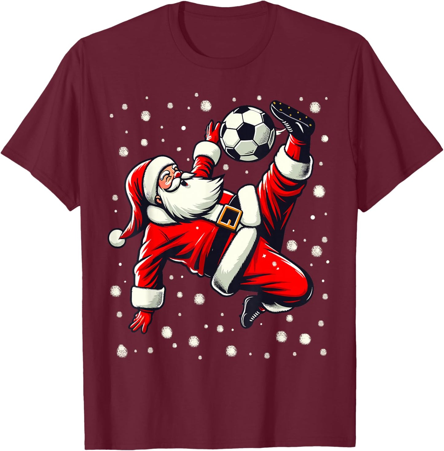 Santa Plays Soccer Bicycle Kick, Christmas Women Men Kids T-Shirt - T-Shirt | Maroon