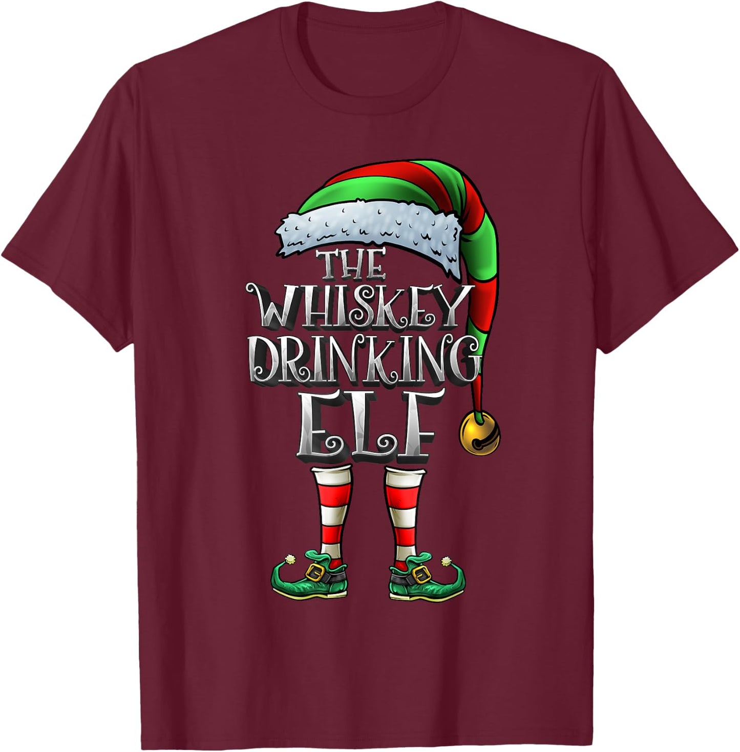 Whiskey Drinking Elf Shirt Matching Family Whiskey Christmas T-Shirt - T-Shirt | Maroon
