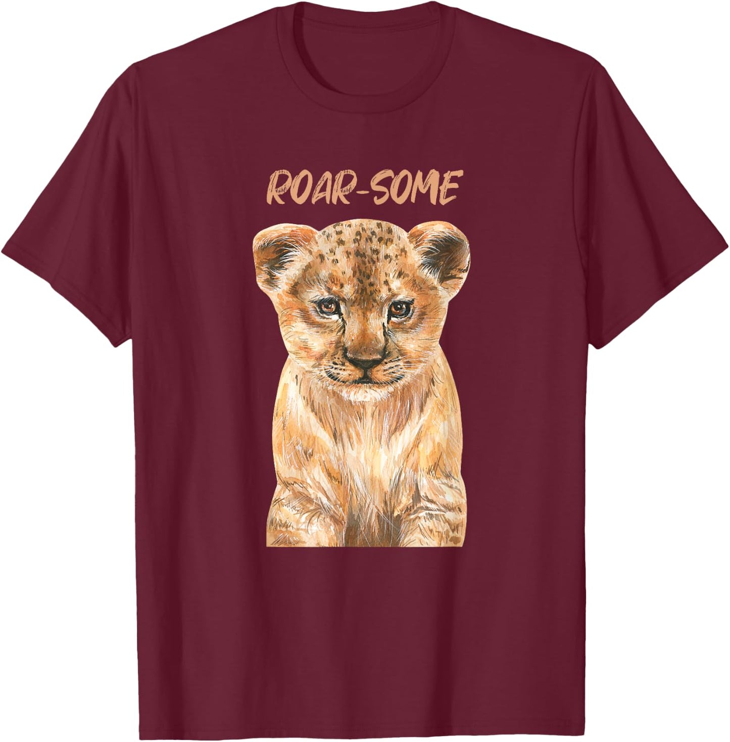 ROARSOME | Cute Lion Cub | Baby Lion Safari Wild Animal Pun T-Shirt - T-Shirt | Maroon