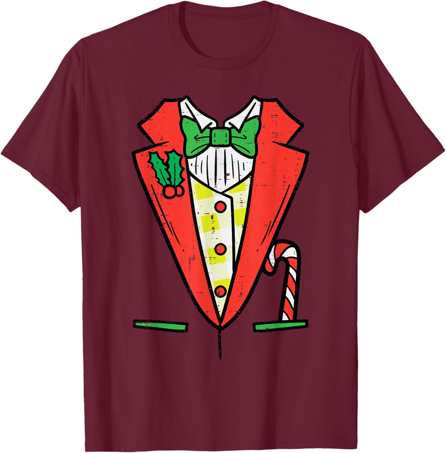 Christmas Tuxedo Costume Funny Xmas Tux Bowtie Men Boys Kids T-Shirt - T-Shirt | Maroon