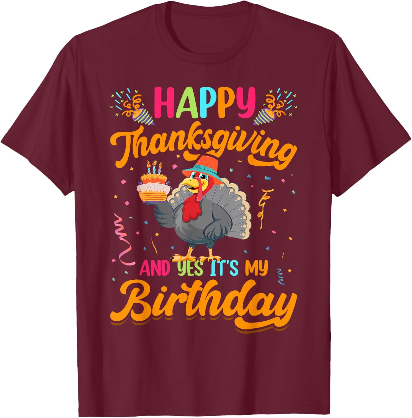 Adult & Kids Thanksgiving Clothing Gifts DAIMMER -Adults Black Small Modern Short Sleeve Thanksgiving Birthday T-Shirt - T-Shirt | Maroon