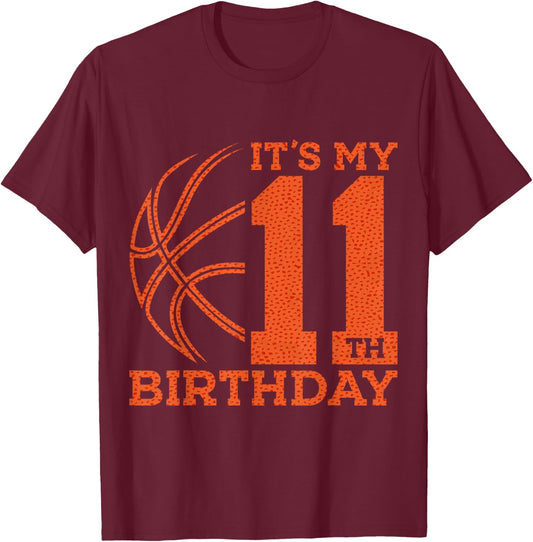 It's My 11th Birthday Basketball 11th Birthday T-Shirt - T-Shirt | Maroon