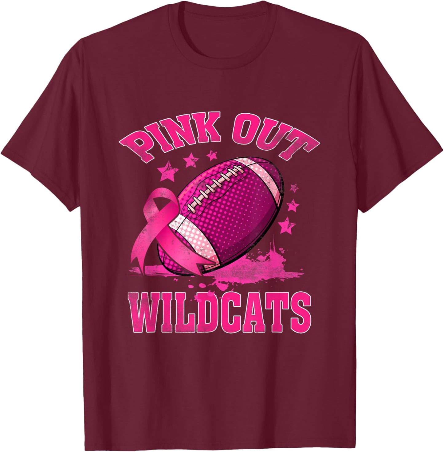 Wildcats Pink Out Football Tackle Breast Cancer Awareness T-Shirt - T-Shirt | Maroon