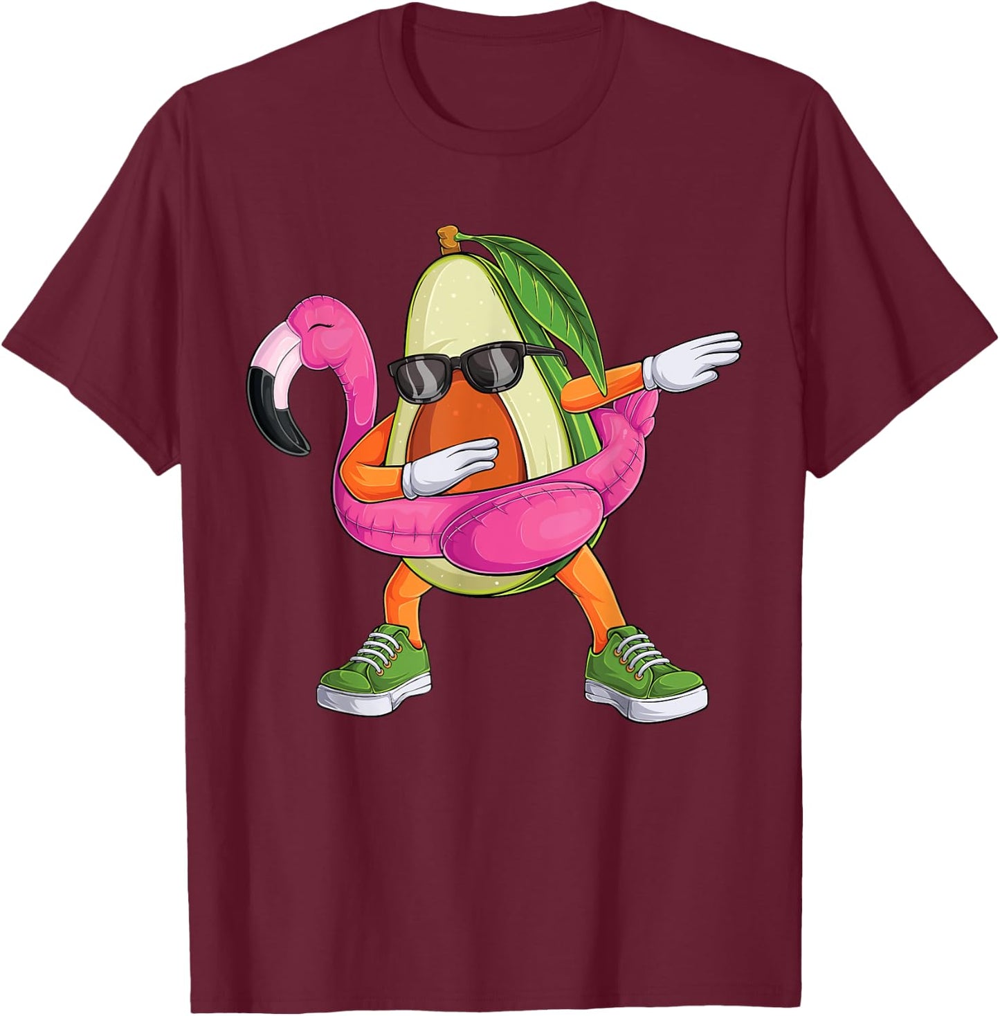 Dabbing Avocado Flamingo Tropical aloha Beach Hawaiian Men Women Kids T-Shirt - T-Shirt | Maroon