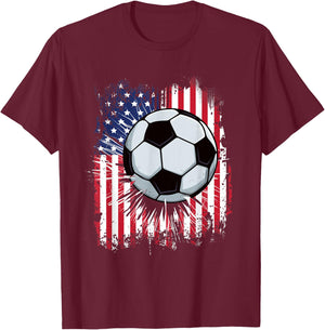 USA American Flag Vintage Soccer 4th of July Patriotic Boys T-Shirt - T-Shirt | Maroon
