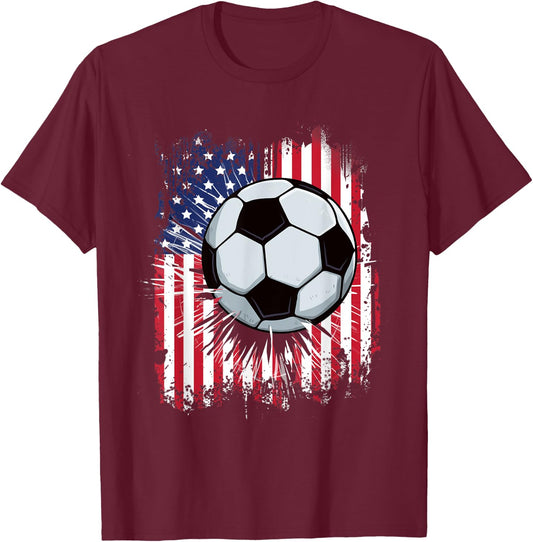 USA American Flag Vintage Soccer 4th of July Patriotic Boys T-Shirt - T-Shirt | Maroon