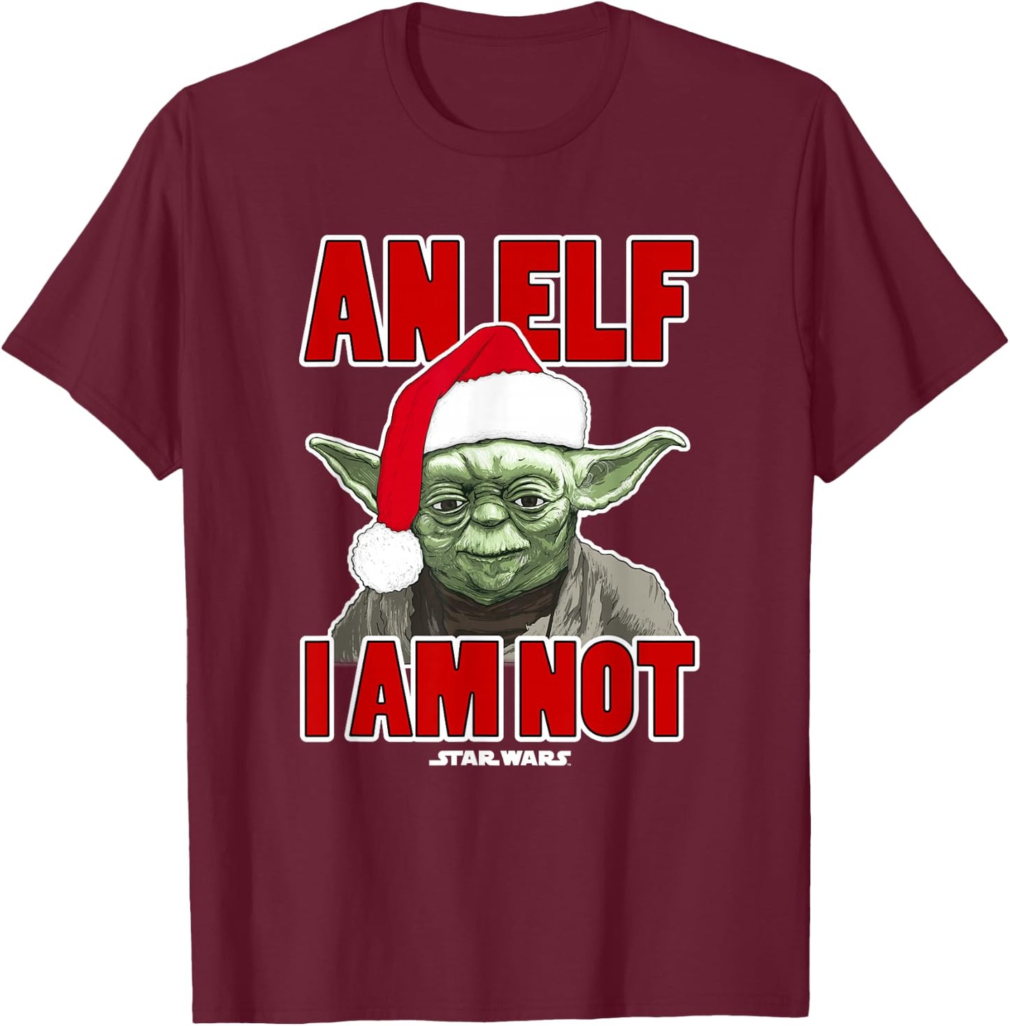 Star Wars Classic Christmas An Elf I Am Not Yoda Portrait T-Shirt - T-Shirt | Maroon