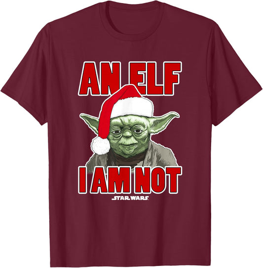 Star Wars Classic Christmas An Elf I Am Not Yoda Portrait T-Shirt - T-Shirt | Maroon