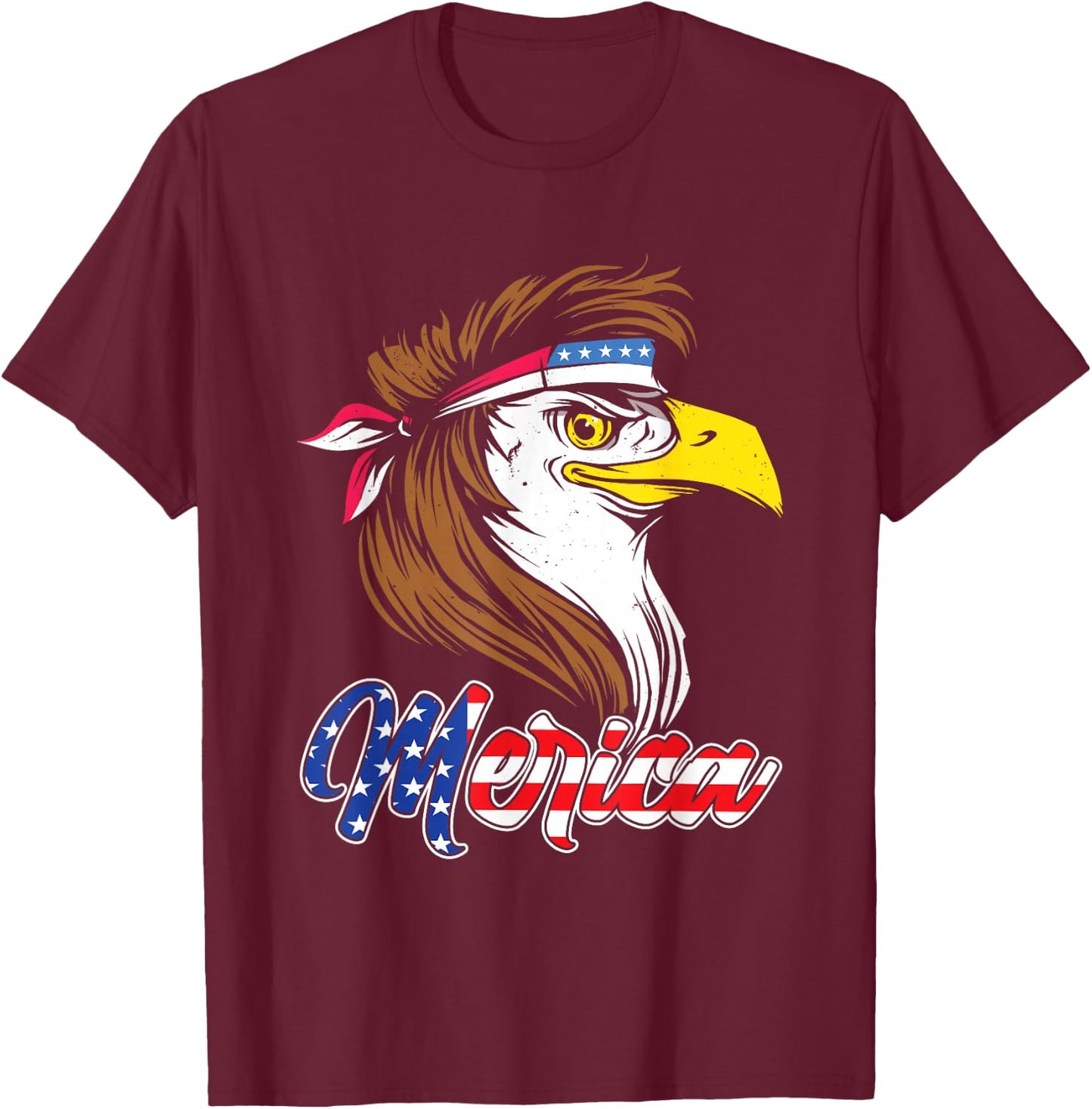 Merica Eagle Mullet 4th of July Shirt USA American Flag T-Shirt - T-Shirt | Maroon