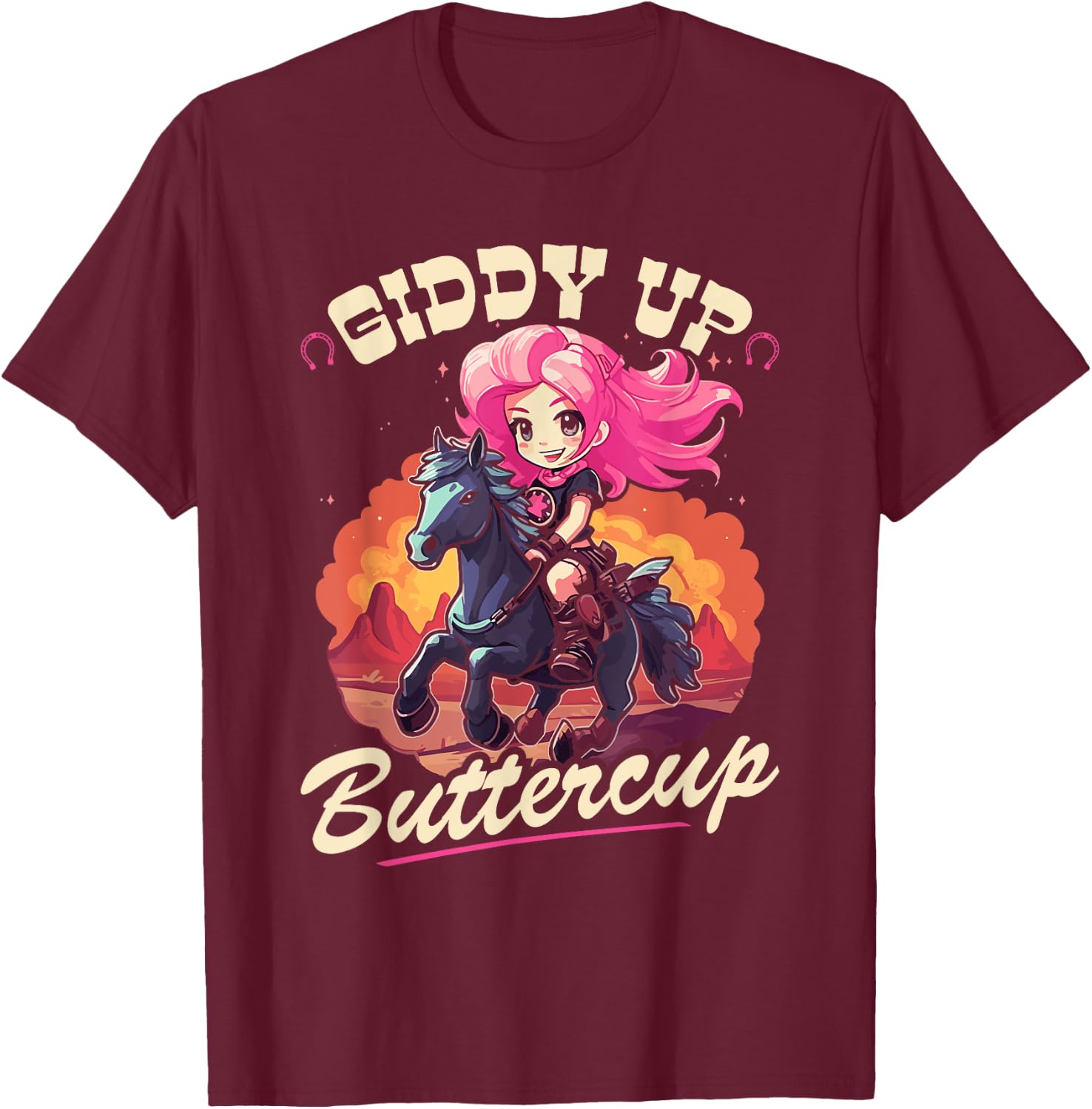 Country Rodeo Girl, Giddy Up Buttercup, Toddler Cowgirl T-Shirt - T-Shirt | Maroon