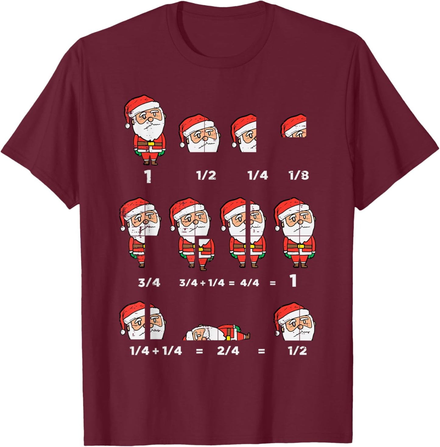 Christmas Santa Fraction Funny Xmas Math Teacher Men Women T-Shirt - T-Shirt | Maroon