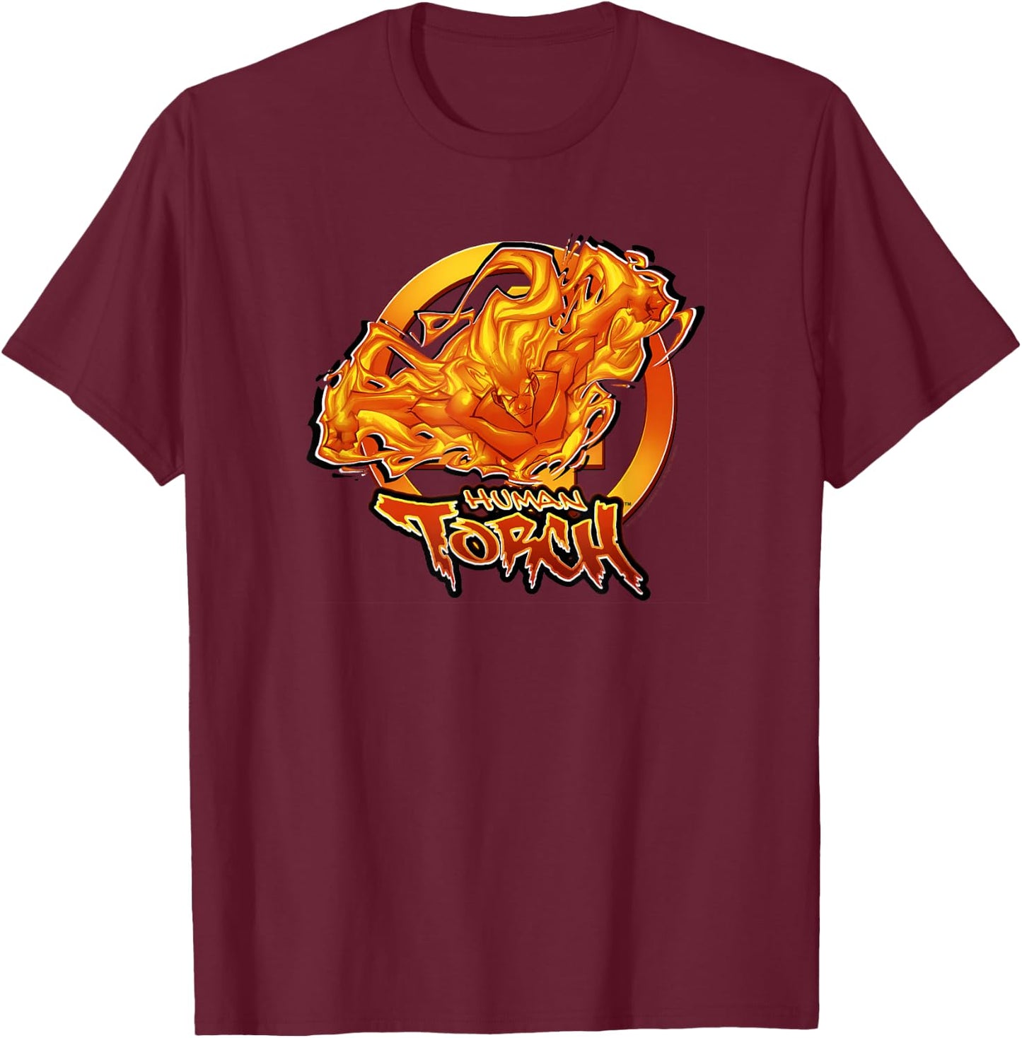 Marvel Fantastic Four Human Torch Amazing Flames Comic Logo T-Shirt - T-Shirt | Maroon