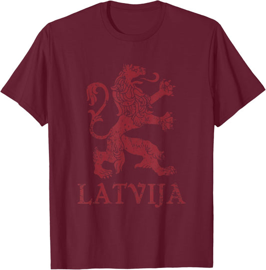 Latvija Latvia Lion Symbol Latvian Pride T-Shirt - T-Shirt | Maroon