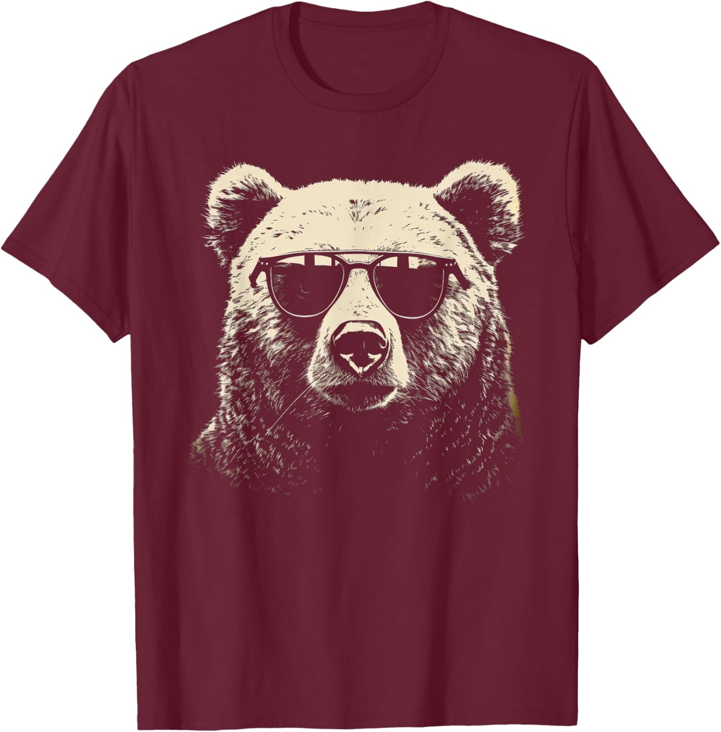 Funny Grizzly Bear Stencil With Sunglasses Punk Rock Art T-Shirt - T-Shirt | Maroon