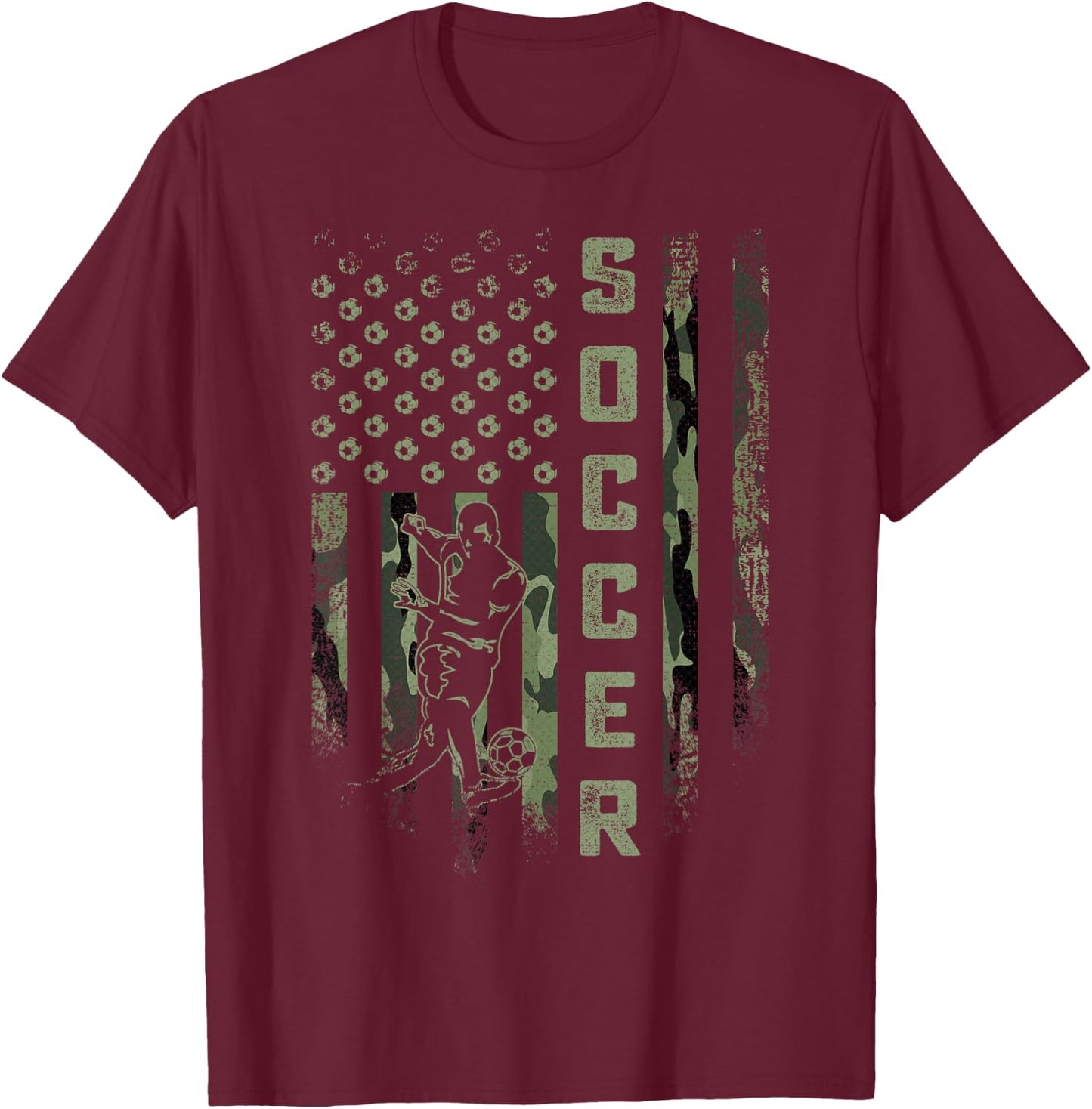 Vintage USA Camouflage Flag Soccer Player Silhouette T-Shirt - T-Shirt | Maroon
