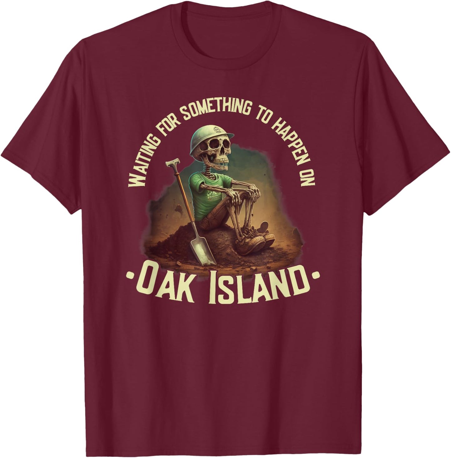 Oak Island Treasure Hunting Skeleton Oak Island Mystery T-Shirt - T-Shirt | Maroon