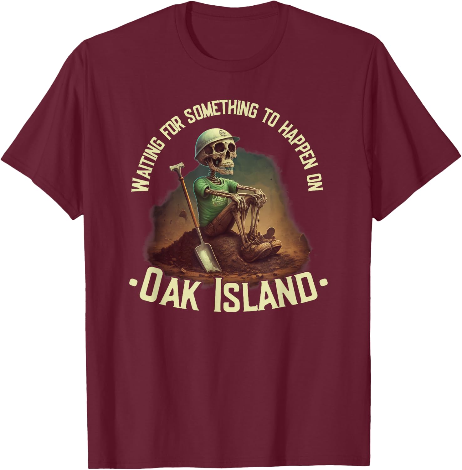 Oak Island Treasure Hunting Skeleton Oak Island Mystery T-Shirt - T-Shirt | Maroon