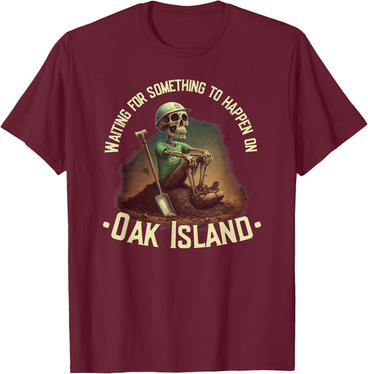 Oak Island Treasure Hunting Skeleton Oak Island Mystery T-Shirt - T-Shirt | Maroon