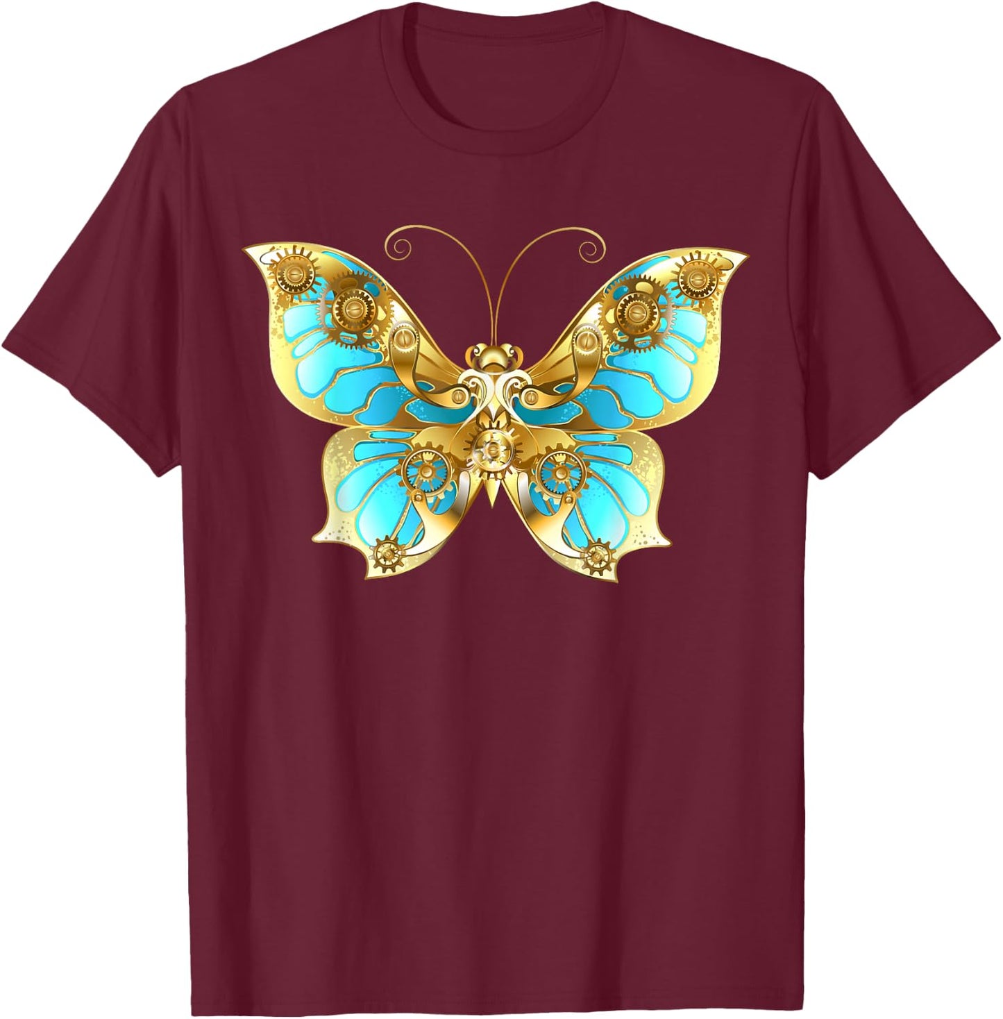 Steampunk Gears Butterfly T-Shirt - T-Shirt | Maroon