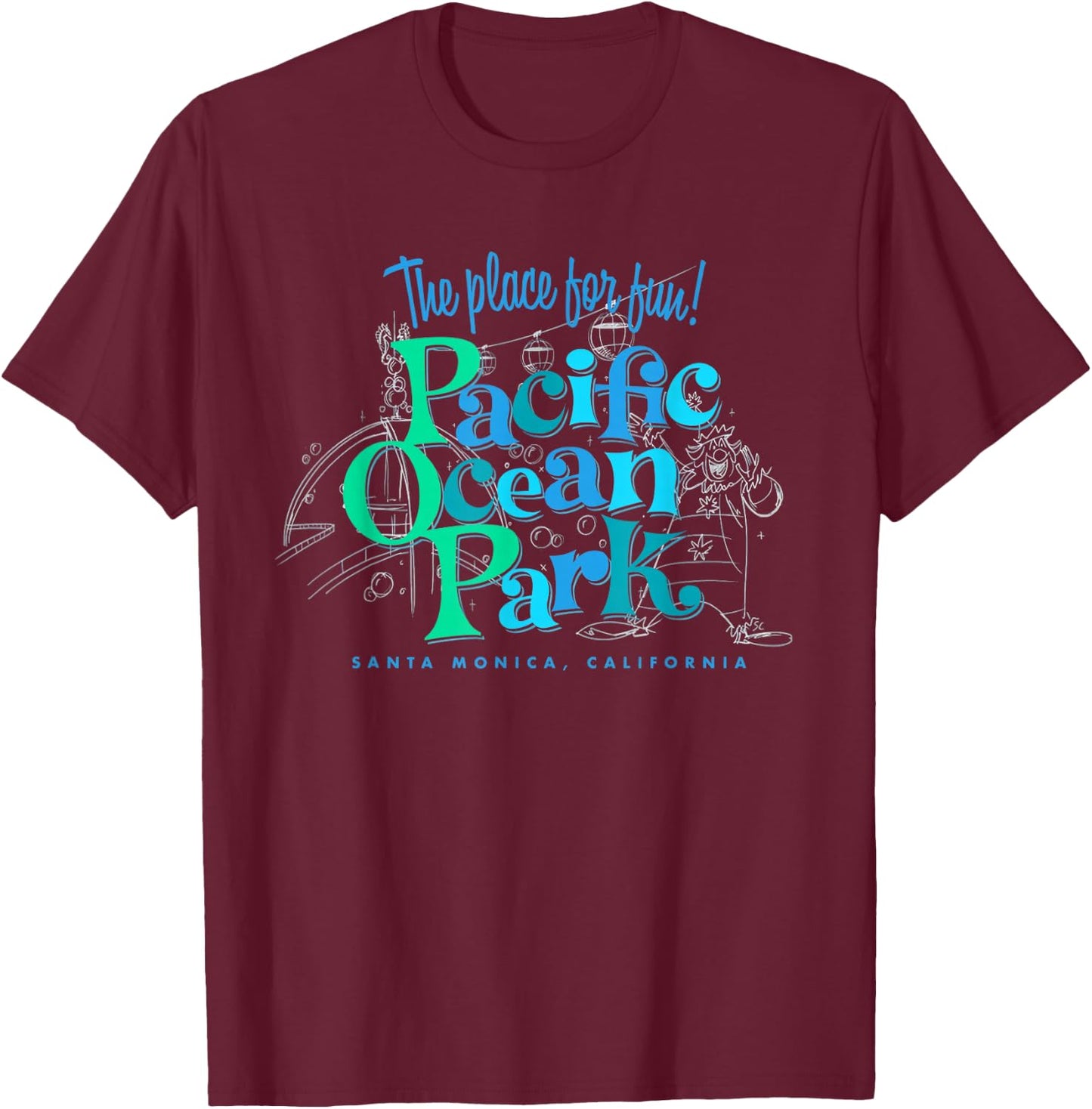 Pacific Ocean Los Angeles Park Retro Vintage T-Shirt - T-Shirt | Maroon