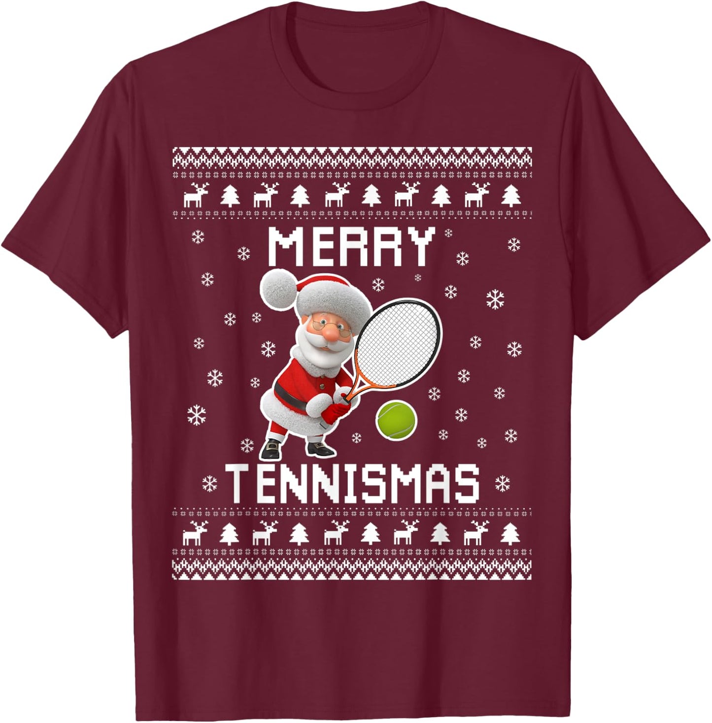 Tennis Ugly Christmas Sweater for Tennis Lovers T-Shirt - T-Shirt | Maroon