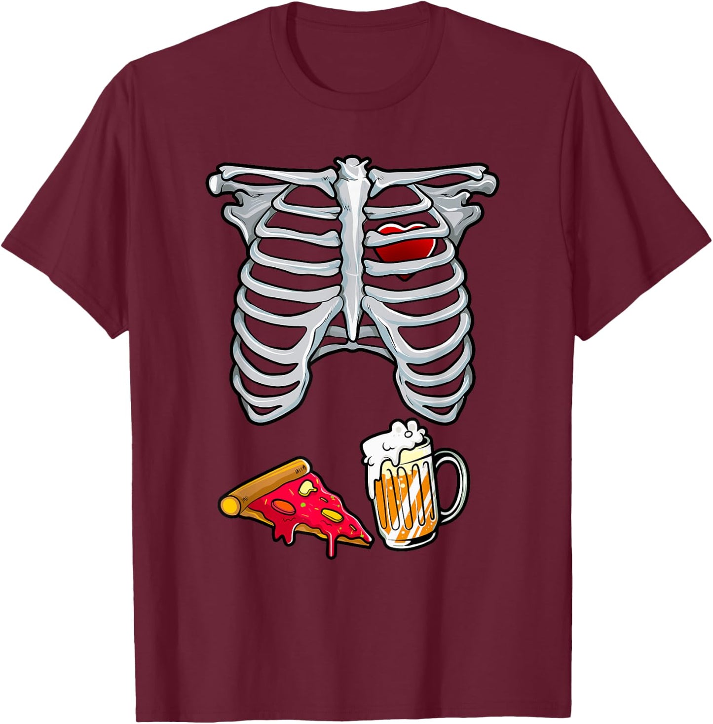 Skeleton Costume Dad Halloween Beer Pizza Funny Matching Men T-Shirt - T-Shirt | Maroon