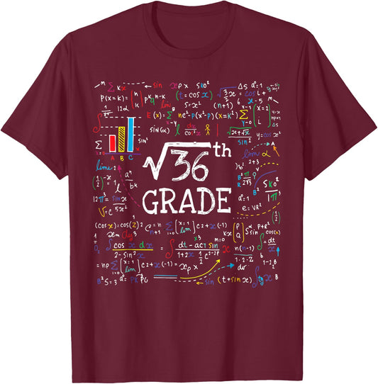 Square Root Of 36 Back To School 6th Sixth Grade Math Funny T-Shirt - T-Shirt | Maroon