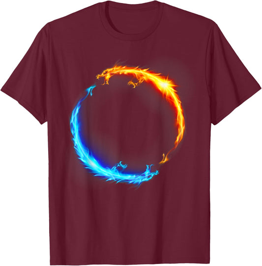 EMF Fire and Ice Dueling Dragons -Adults Black T-Shirt - T-Shirt | Maroon