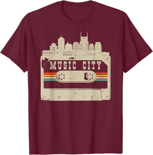 Nashville Skyline Cassette Vintage Retro Country Music City T-Shirt - T-Shirt | Maroon