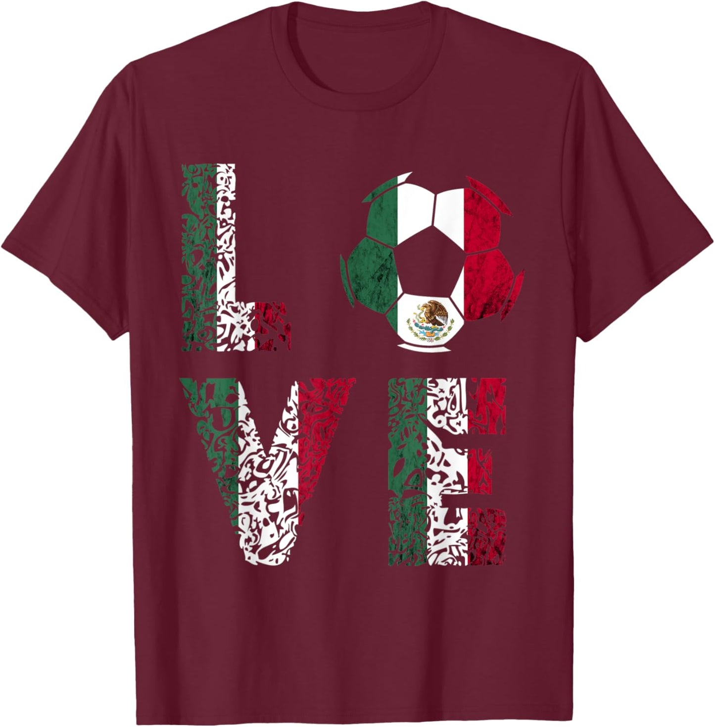 Mexico Soccer Ball Love Mexican Flag Mexican Pride Mexico T-Shirt - T-Shirt | Maroon