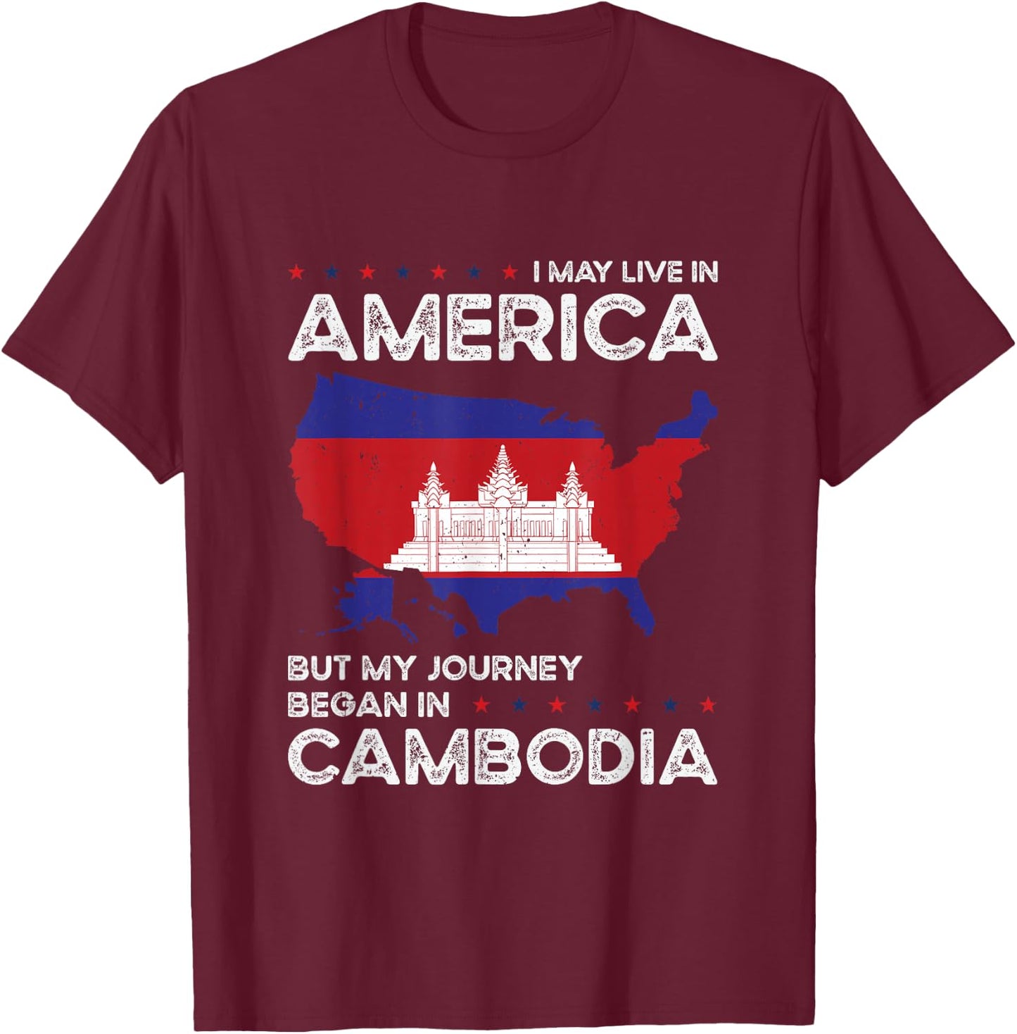 Cambodian American Patriot USA Grown Cambodia US Flag T-Shirt - T-Shirt | Maroon