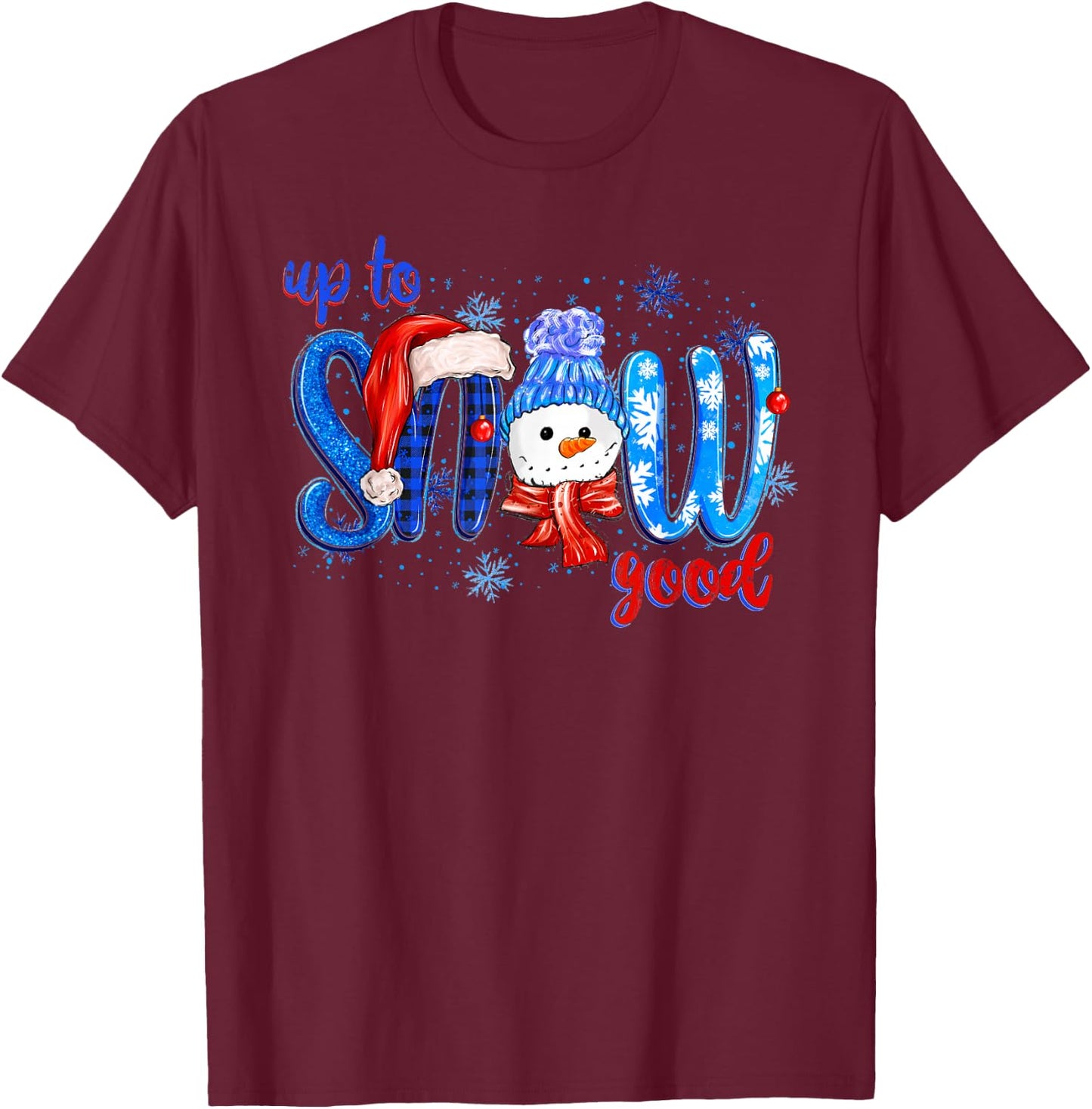 Vintage Up To Snow Good Snowman Christmas Xmas Men Women T-Shirt - T-Shirt | Maroon