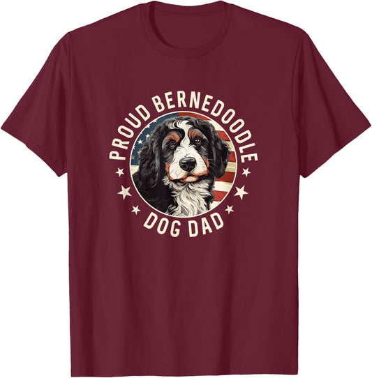 Bernedoodle American Flag Patriotic Proud Bernedoodle Dad T-Shirt - T-Shirt | Maroon