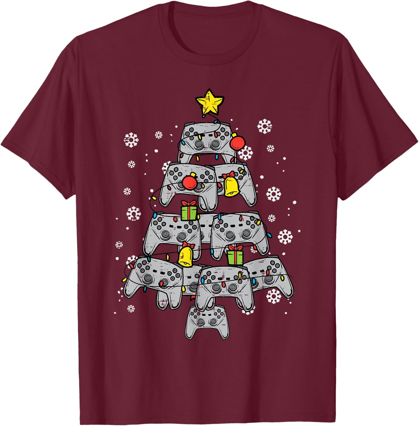 Video Game Controller Christmas Tree Xmas Boy Men Youth Teen T-Shirt - T-Shirt | Maroon