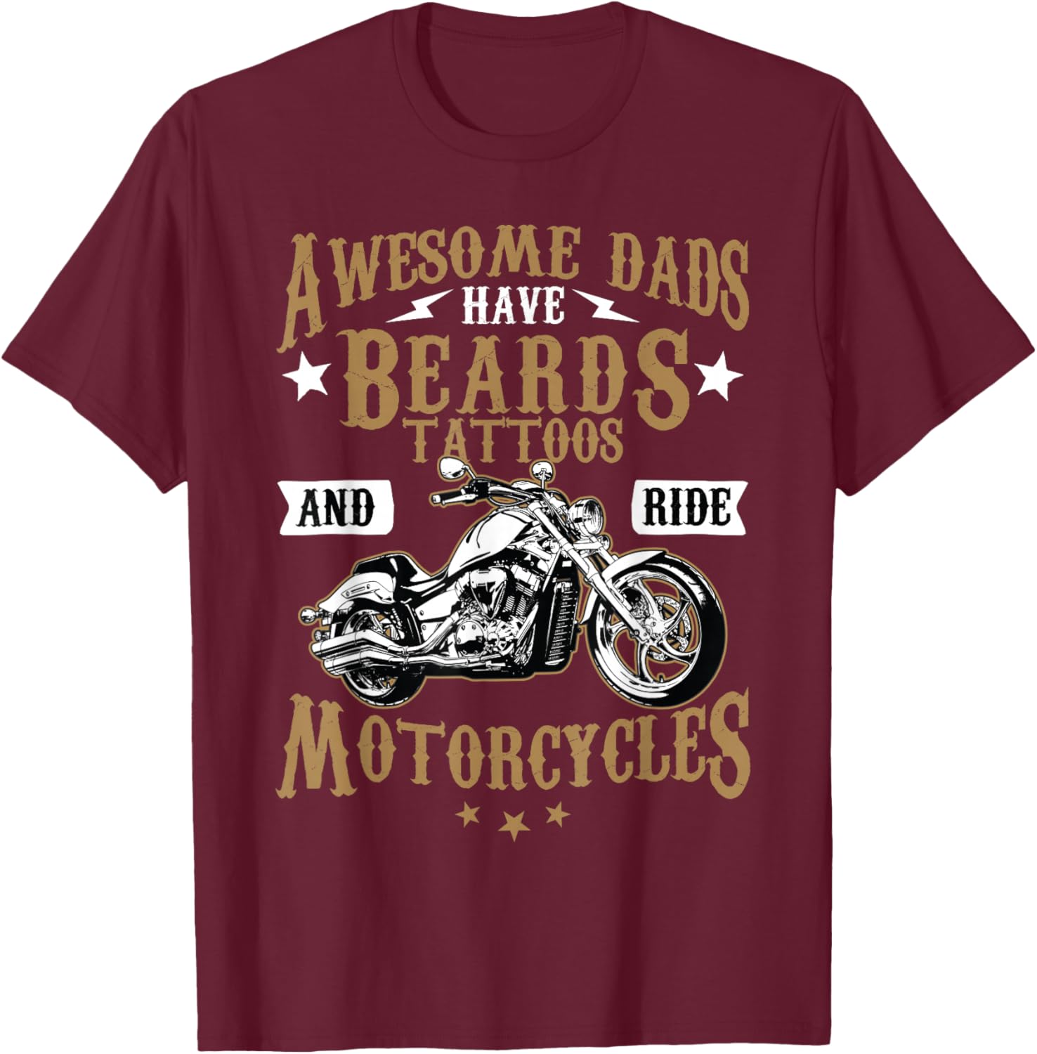 Funny Beard Shirt Awesome Dads Beard Tattoos and Motorcycles T-Shirt - T-Shirt | Maroon