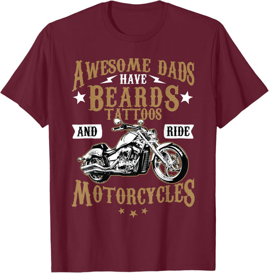 Funny Beard Shirt Awesome Dads Beard Tattoos and Motorcycles T-Shirt - T-Shirt | Maroon