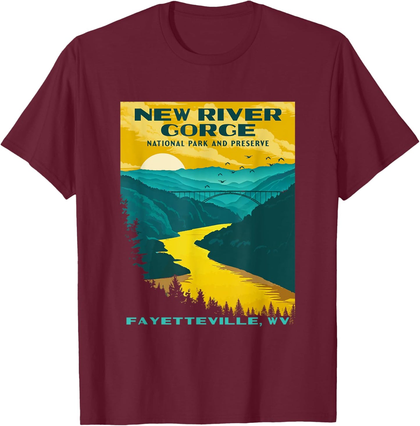 New River Gorge National Park Vintage WPA poster style retro T-Shirt - T-Shirt | Maroon