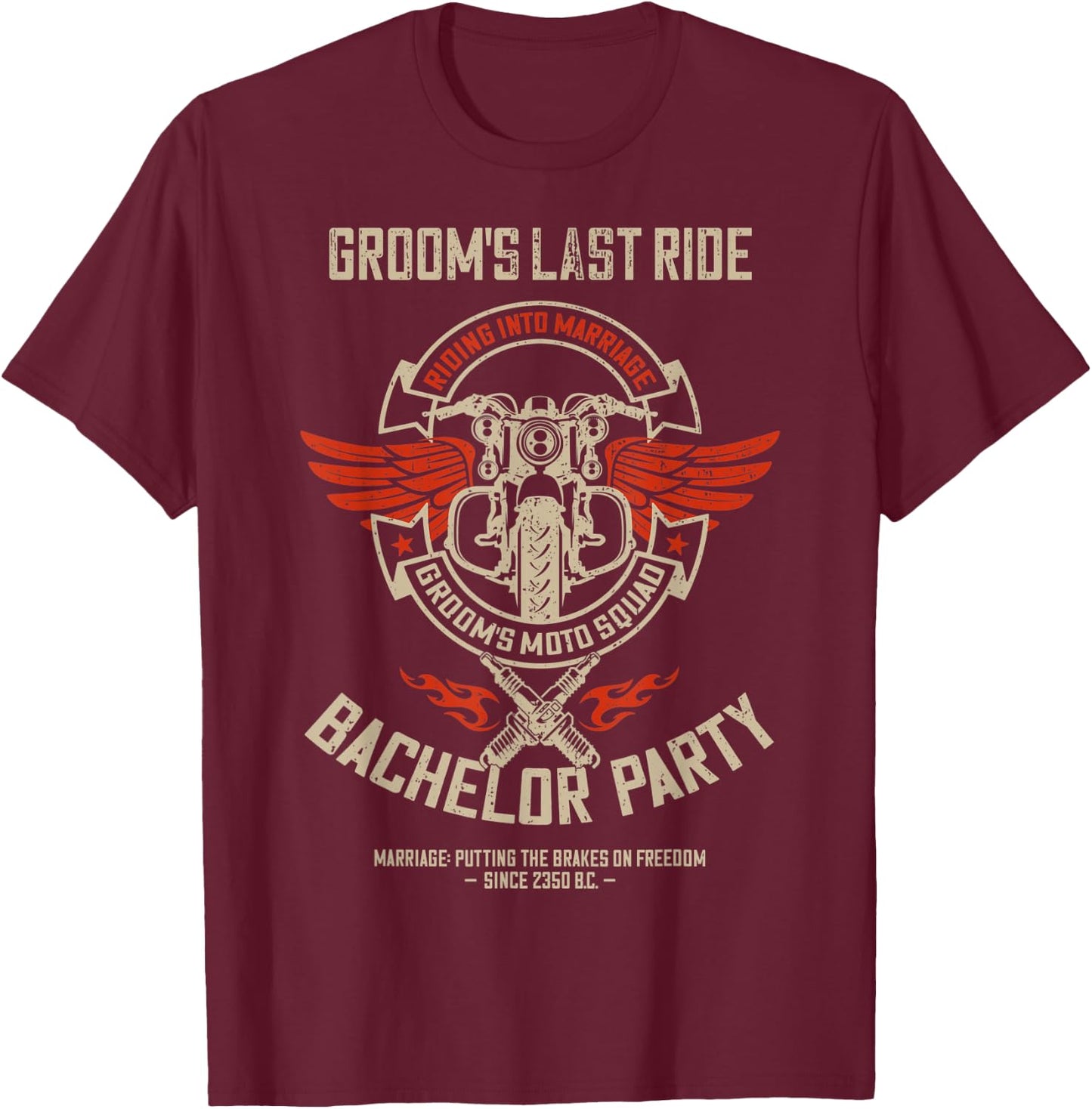 Groom's Last Ride, Retro Motorcycle Bachelor Party 2/2 Squad T-Shirt - T-Shirt | Maroon