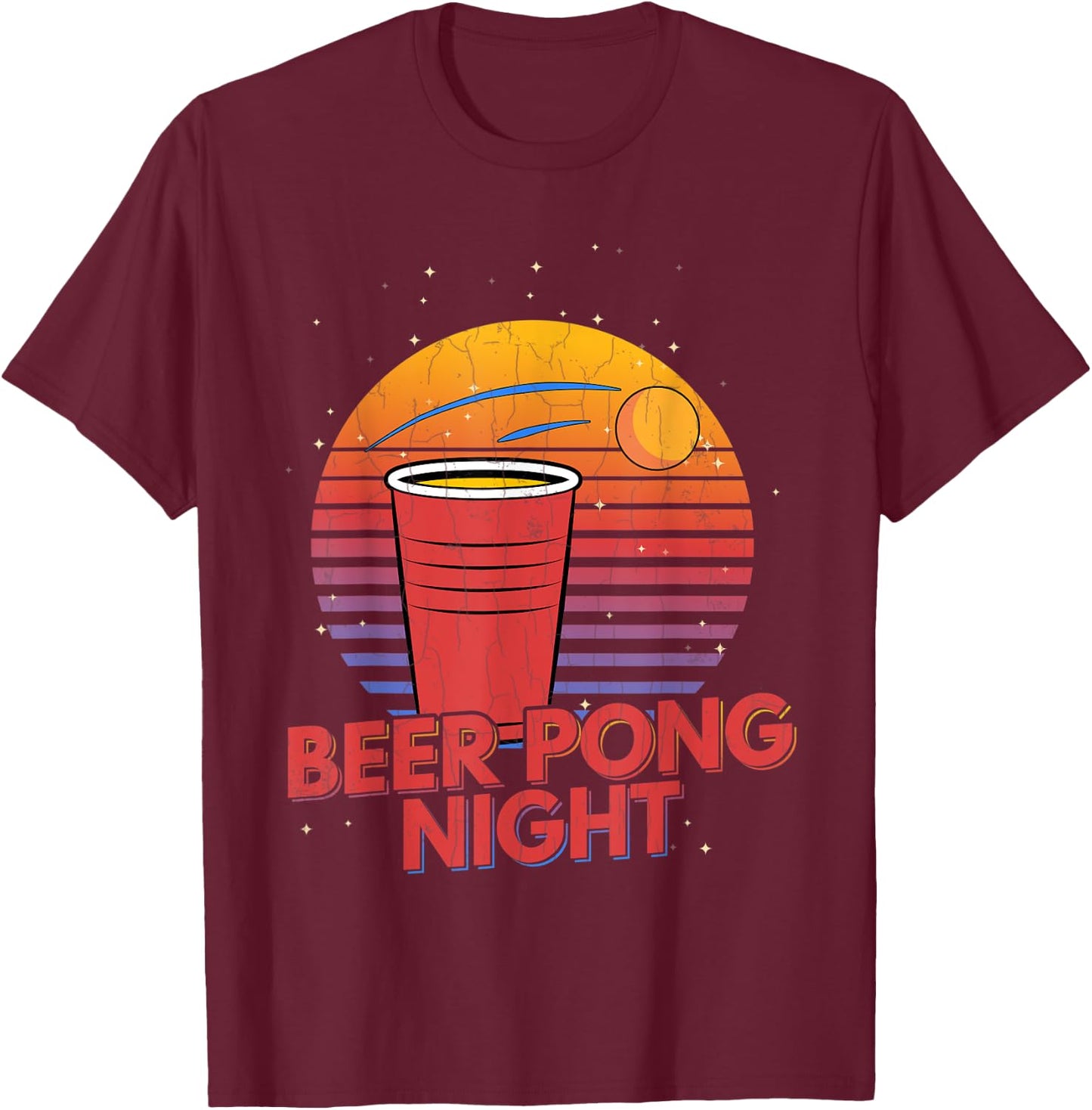 Beer Pong Night Funny Sports Lover Player Coach Graphic T-Shirt - T-Shirt | Maroon
