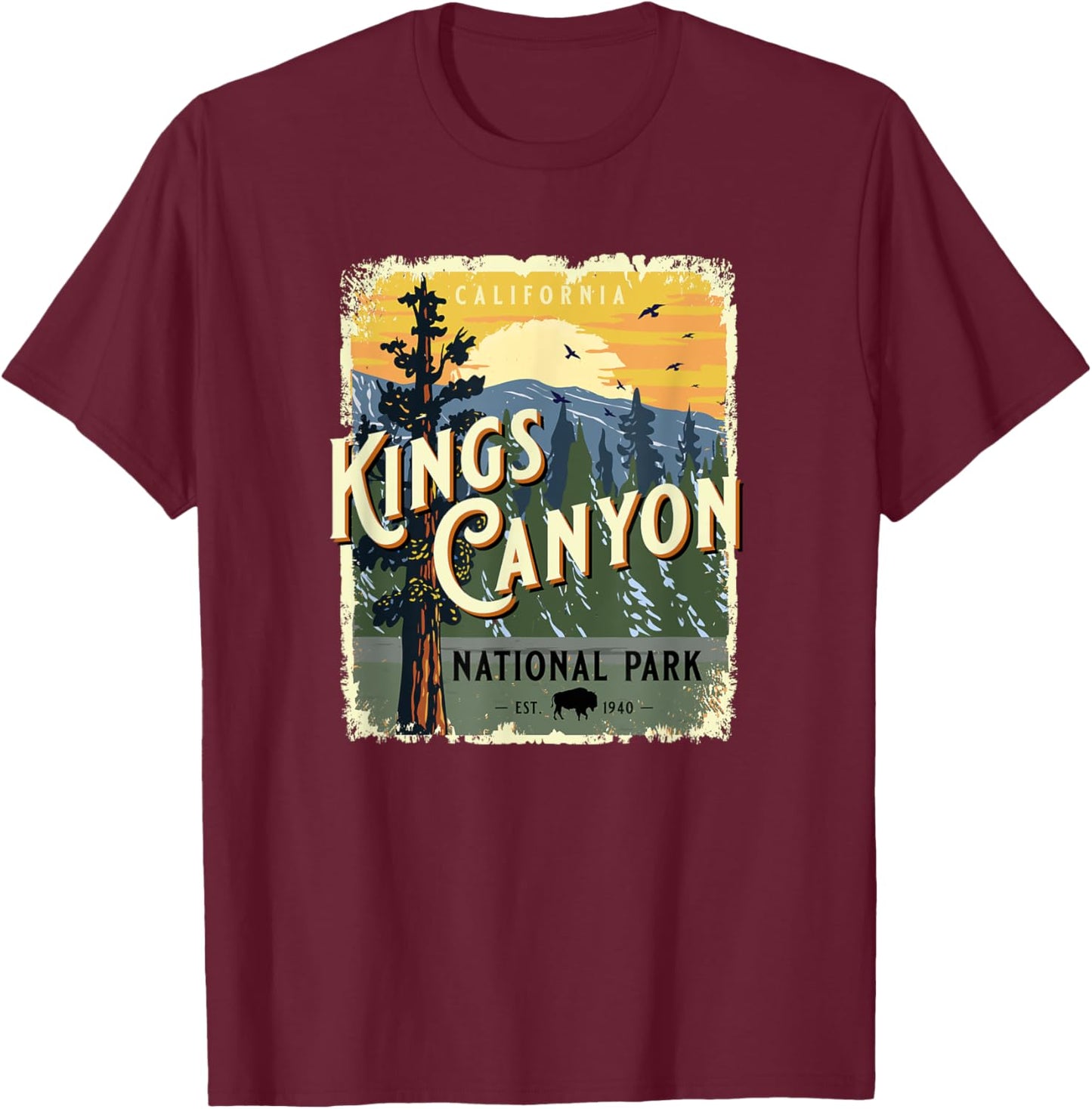 Kings Canyon National Park California USA Vintage Souvenir T-Shirt - T-Shirt | Maroon