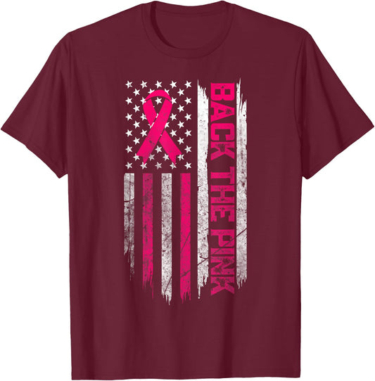 Back The Pink Breast Cancer Awareness Flag Men Women T-Shirt - T-Shirt | Maroon