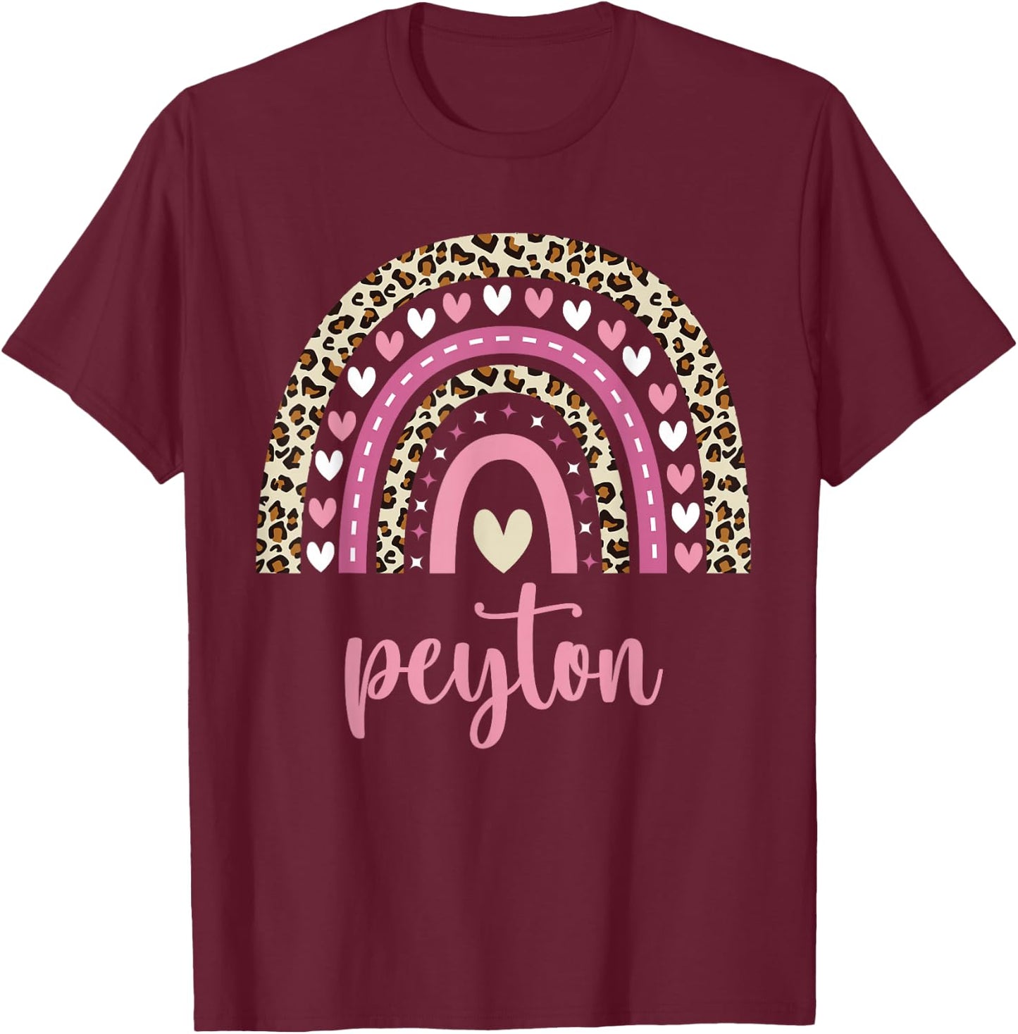 Peyton Rainbow Leopard Personalized Peyton Birthday T-Shirt - T-Shirt | Maroon