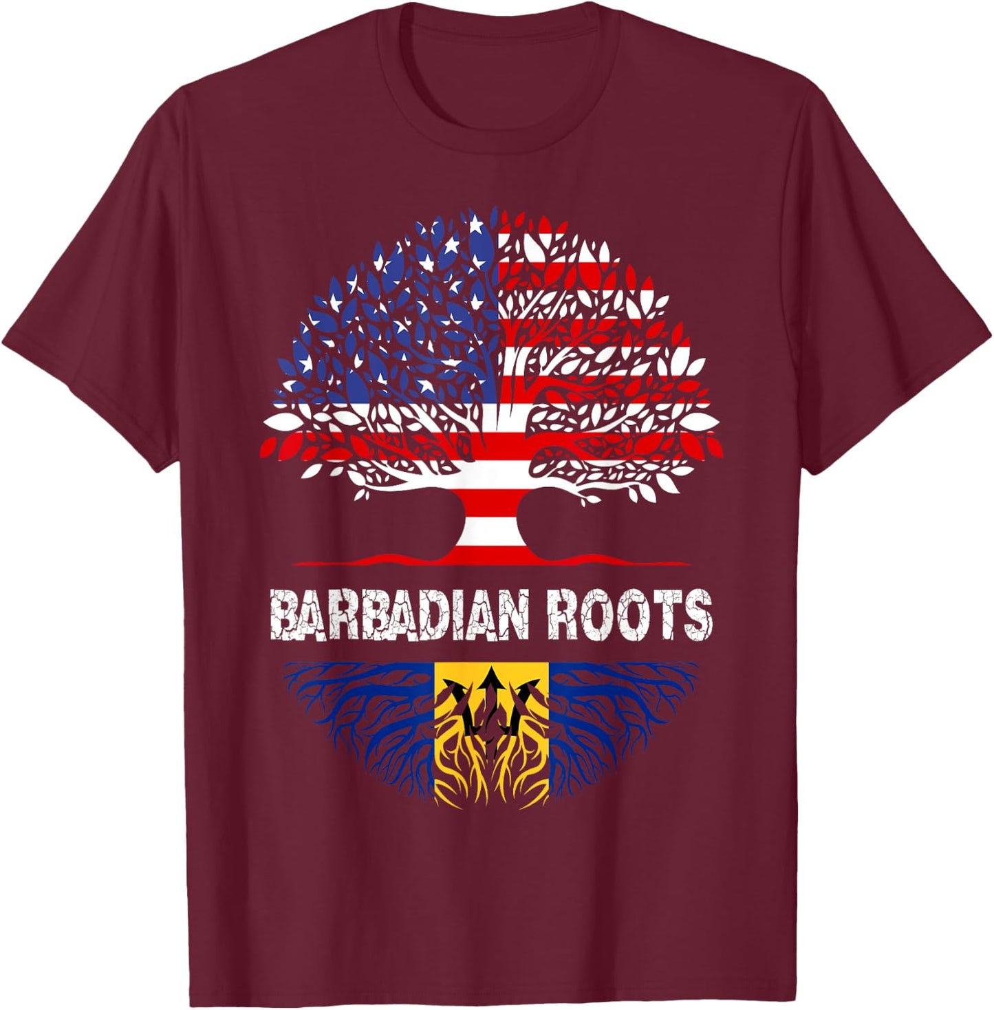 Barbados Bajan Barbadian Heritage Proud Half Barbadian Flag T-Shirt - T-Shirt | Maroon